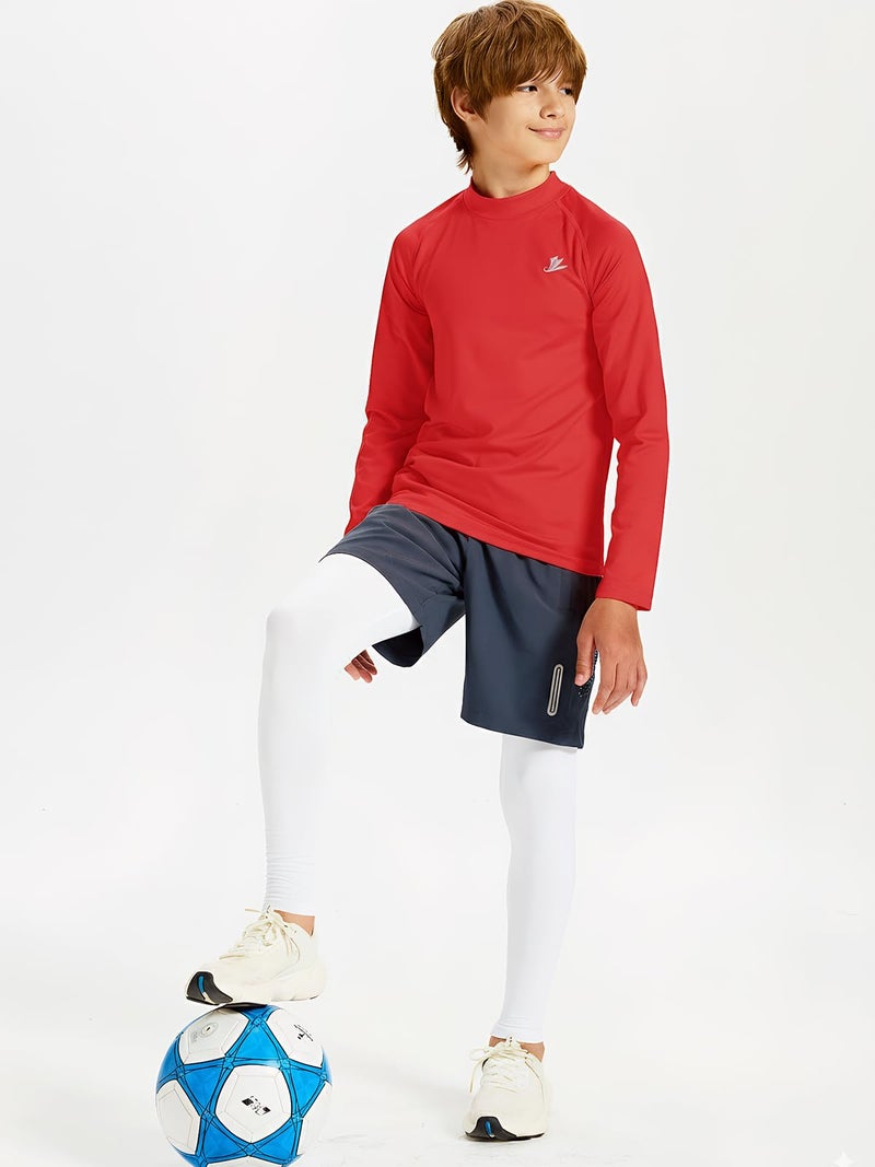 DEVOROPA Youth Boys Compression Thermal Shirt Long Sleeve Fleece Baselayer Soccer Baseball Undershirt Red S - Image 4